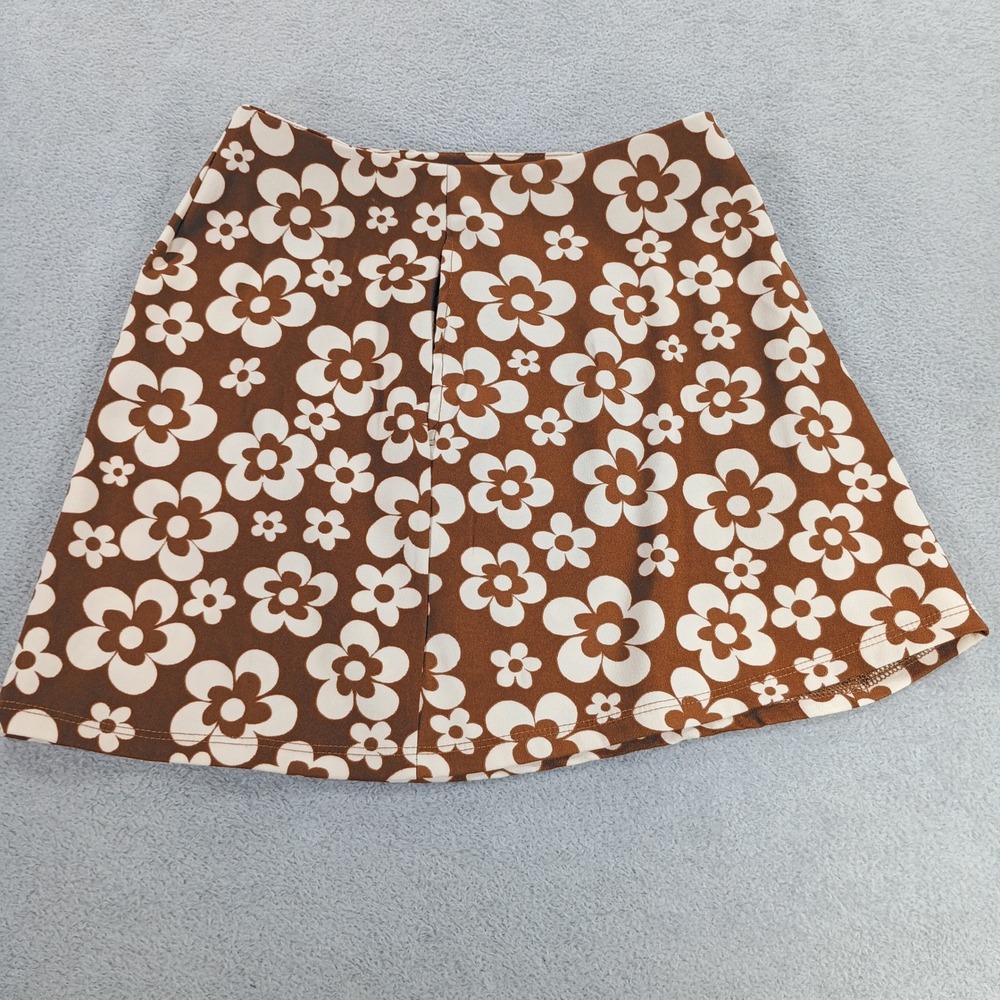 Altar'd State Women Mini Skirt Brown Floral XS Retro A-Line Pockets
